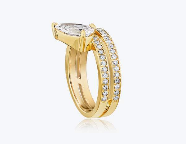 Asymmetrical Pear Diamond Ring