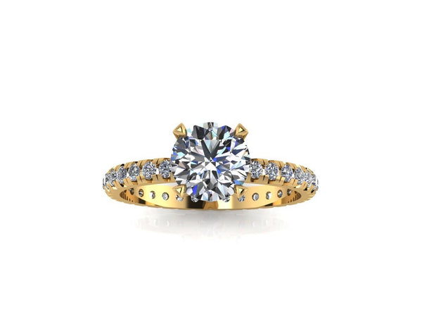 Solitaire Diamond Paved Shank Yellow Gold