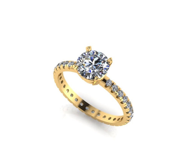 Solitaire Diamond Paved Shank Yellow Gold